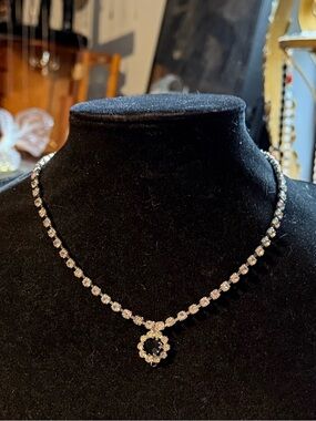 Vintage Silver-Tone Crystal Pendant Necklace